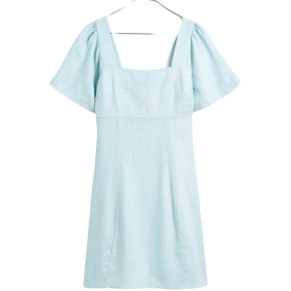 Madewell Square Neck Cutout Mini Dress 100% Linen Light Blue Size 10 NWT - Picture 6 of 13